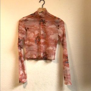 Renaissance Mesh Mockneck Top with Long Sleeves